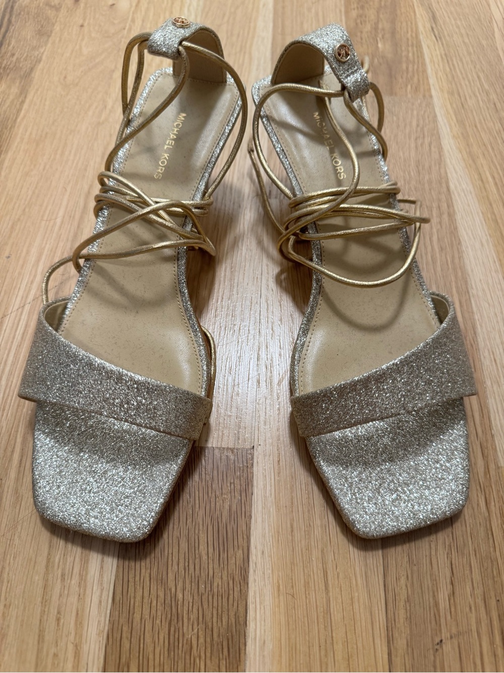 Michael Kors Gold Glitter Lace-Up Sandals